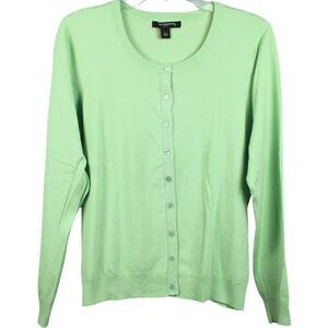Sharagano Women's Cardigan Sweater Button Closure‎ Yellow-Green Size Large
